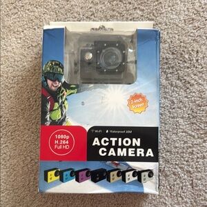Black Action Camera with Waterproof Case